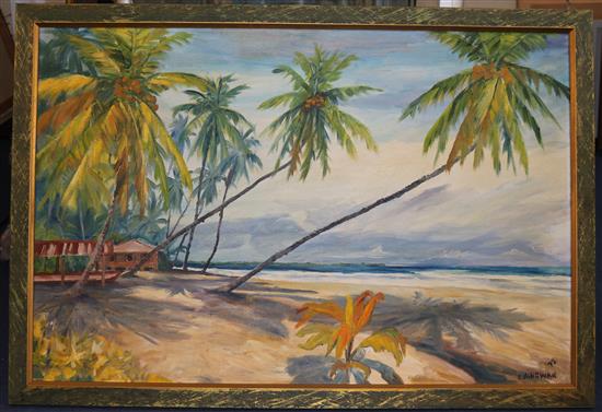 Edwin Hingwan (1932-1976) Beach scene, Trinidad, 23.5 x 35.5in.